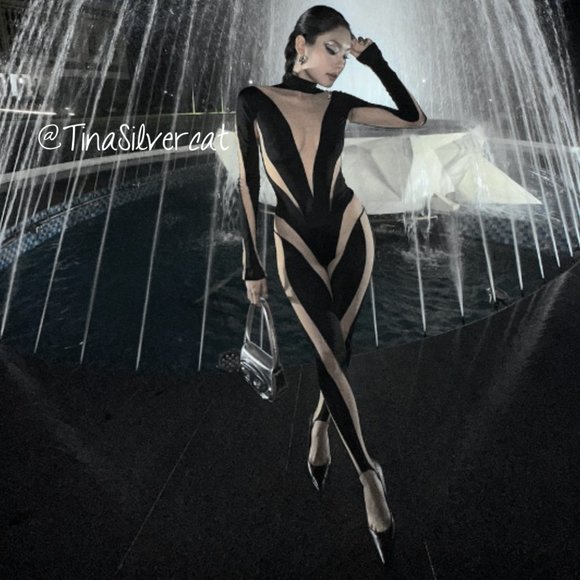 Mugler X H&M Mesh-paneled Stirrup Leggings Black NWT - Picture 9 of 16